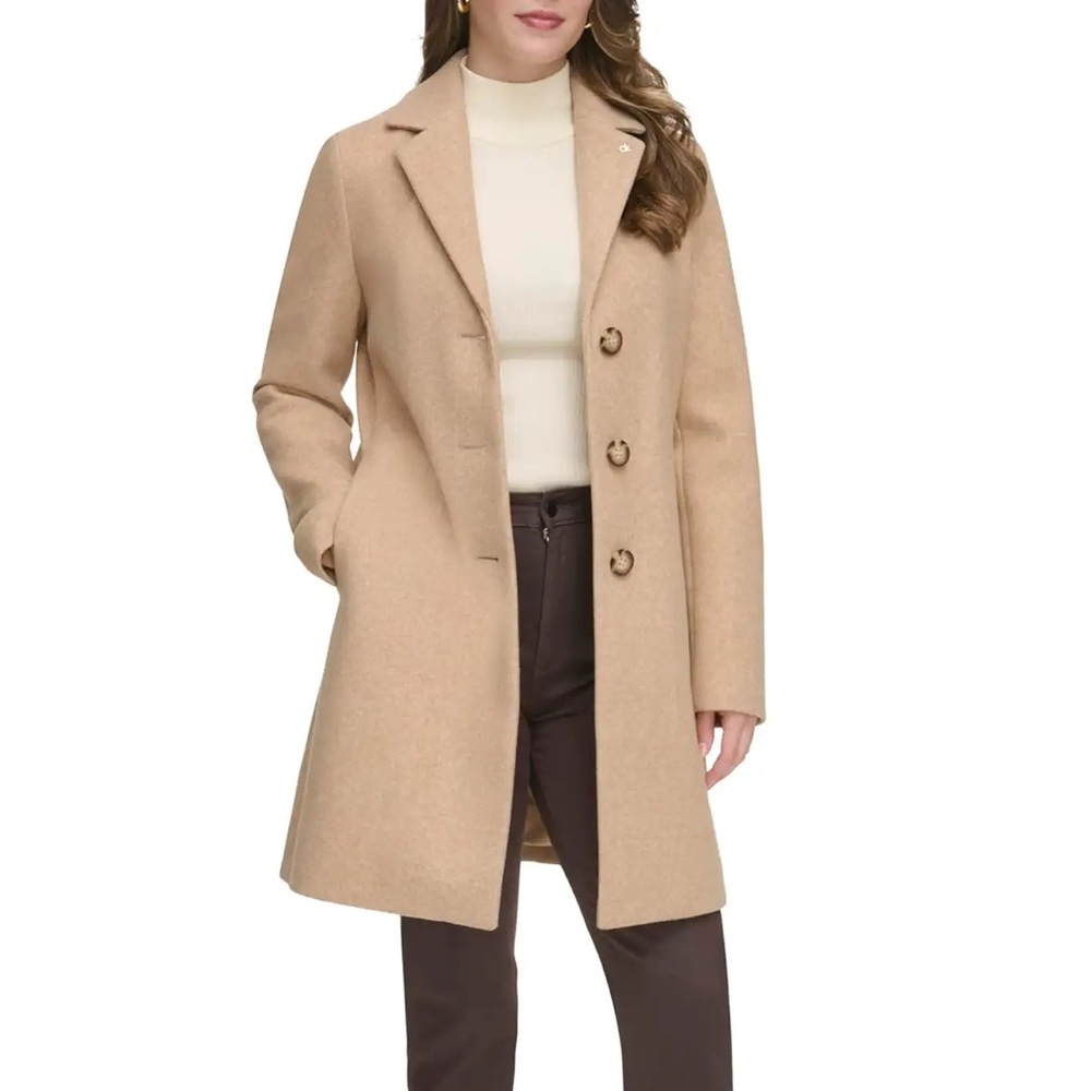 Calvin Klein Coat Camel coat Single Breasted Calvin Klein coat women’s size M - Picture 1 of 16